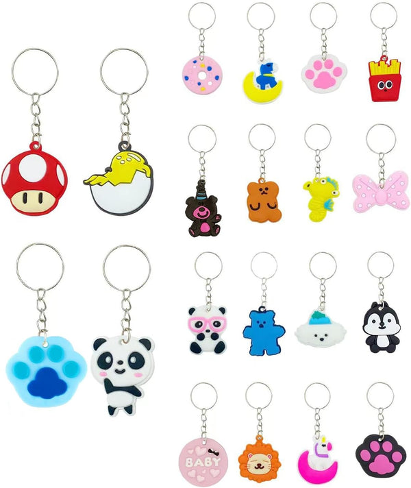 100pcs Cartoon Keychain for Kids Party Favors, Mini Cute Keyring for Classroom Prizes, 20 Colors
