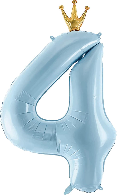 Number 4 Balloon with Crown, 40 Inch Large Blue Balloons for 4th Birthday Party Decorations Supplies Sign Decor