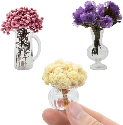 iLAND Miniature Dollhouse Accessories for Barbie Furniture, Glass Vases with Dried Flowers Set