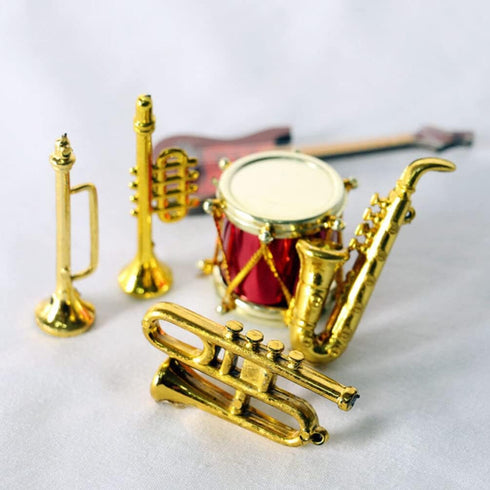 Toyvian Miniature Musical Instrument Set - Plastic Saxophone, Trumpet, Drum Figurines - Dollhouse Models Ornament for