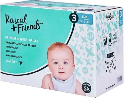Generic Rascal + Friends Premium Quality Diapers, M93337, Size 3, 88 Count, Pack