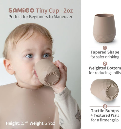 Silicone Baby Utensils - Self Feeding Spoons and Tiny Training Cup, Set of 4 for 6 Months+ Infants