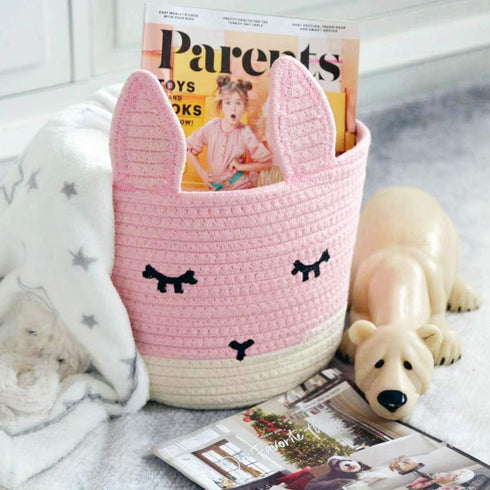 Cute Pink Bunny Toy & Storage Basket - Perfect for Nursery Decor