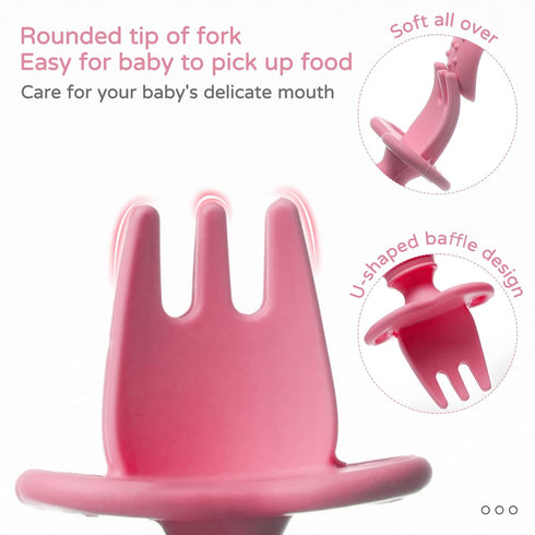 Silikong Silicone Utensils, Baby Fork and Spoon Set for Training, Ages 6 Months (Pink)