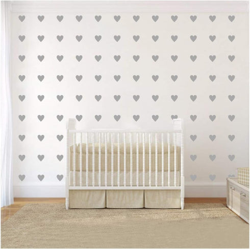 2 inch x 100 Pieces DIY Heart Wall Decal Vinyl Sticker, Removable Nursery Decoration for Kids Bedroom (Gray)