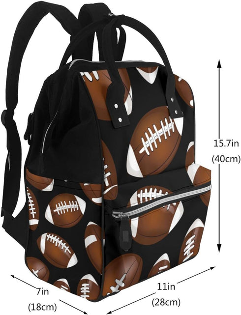 ZSUUGJ Backpack Brown Football On Black Printed Diaper Bag Baby Bag Multi Function Baby Changing Bags For Travel