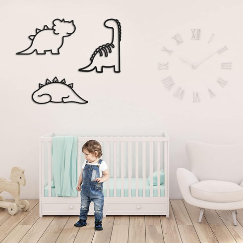 3 Pcs Dinosaur Wall Decor Dino Geometric Wooden Wall Art Nursery Room Decorations for Baby Boys Girls Toddlers Kids
