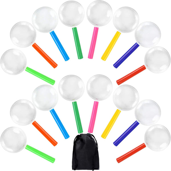 ELCOHO 16 Pack Colorful Plastic Magnifying Glasses for Party Favors Educational Toys with Storage Bag, 8 Colors