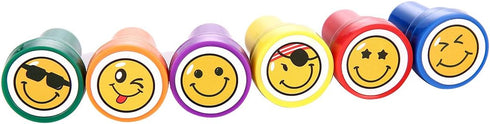 Plastic Stamps for Kids, LUCKYBIRD Self Inking Goofy Smile Silly Face Stamps Set, 6 Count