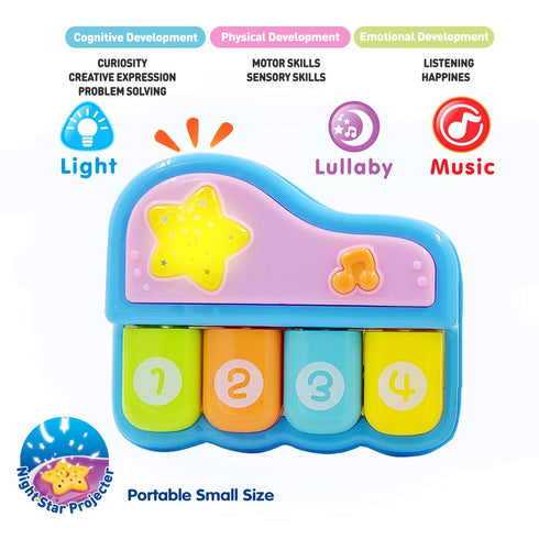 WEofferwhatYOUwant Baby Piano, Portable Musical Toy with Star Projector, Lights & Lullabies for Infants 6+ Months