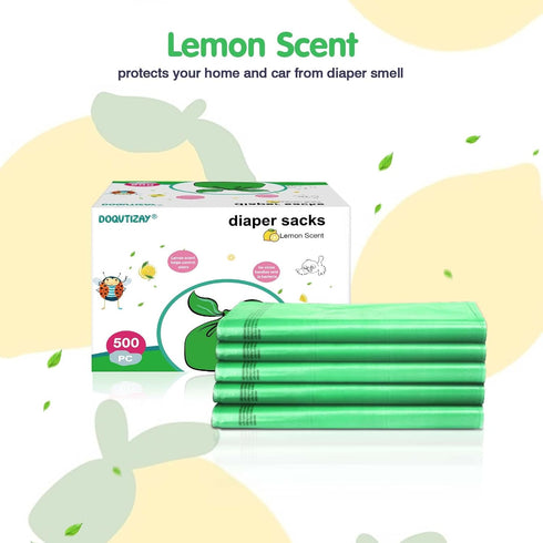 500 Count Baby Disposable Diaper Bags Easy-To-Tie Diaper Sacks Enhanced Odor Control with Lemon Scent for Diaper