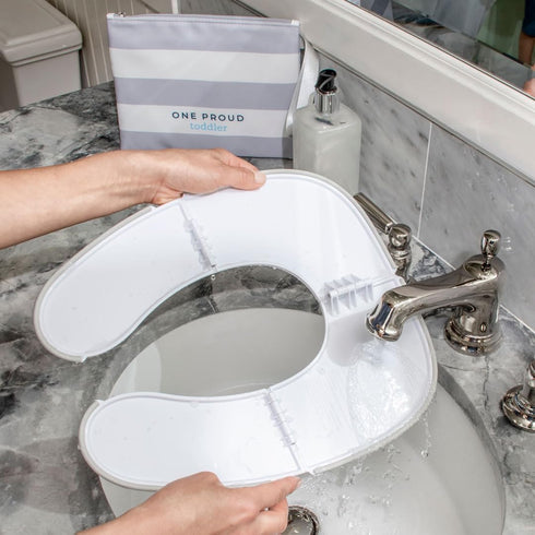 No-Pinch One Proud Toddler Premium Travel Potty Seat Compact, Non-Slip, Made in USA Seat, Locking Hinges, Easy
