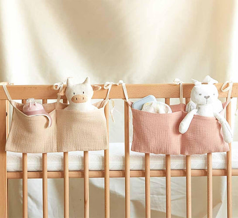 YeeMan Bag,2 Cotton Baby Bedside Hanging Storage Pockets Organizer for Baby Cribs and Toys (Oatmeal)