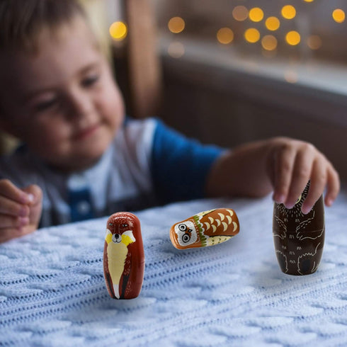 HYCLES Nesting Dolls Russian Matryoshka Wood Stacking Set for Kids, Handmade Toys for Christmas Gift