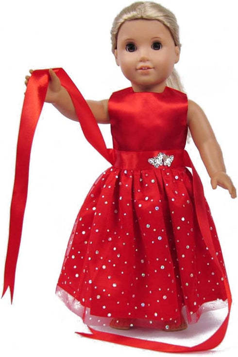 18 Inch Girl Doll Clothes and Accessories - Beautiful Red Dress with Dots Outfit