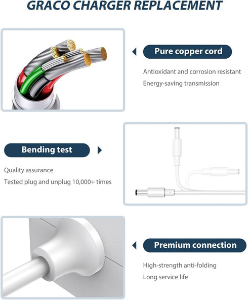 CONMDEX Graco Swing Power Cord 6ft, Replacement for Duetsoothe/DuoGlider/Graco baby Swing/Graco Simple Sway Swing/Glider LX/Simple Sway LX, Adapter 5V Charger Baby Swing Ideal for Parents, White