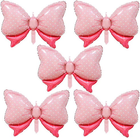 Bow Balloon Bowtie Pink Foil Mylar Balloons for Wedding, Bridal Shower, Gender Reveal Party Decoration (5PCS)