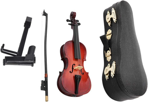 5.5in Dollhouse Miniature Wooden Cello with Bow Stand & Case, Musical Instrument Accessories Gifts