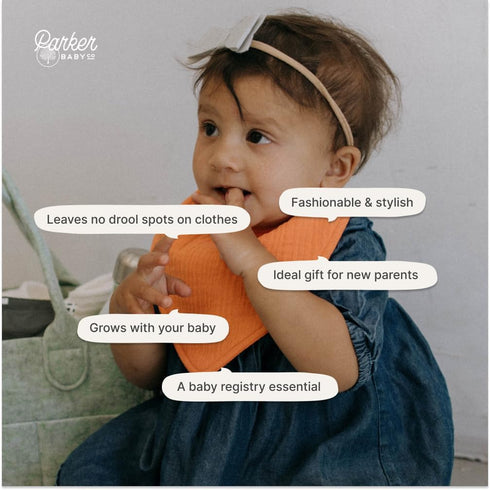 100% Parker Baby Muslin Bandana Drool Bibs | Soft Muslin Cotton, Absorbent & Adjustable | Stylish Teething & Drooling