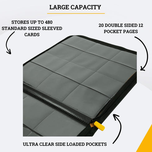12 480 Card Guardian - Pocket Card Binder with Zipper for Cards Trading Card Games TCG (Black) Yugioh Cards MTG Binder