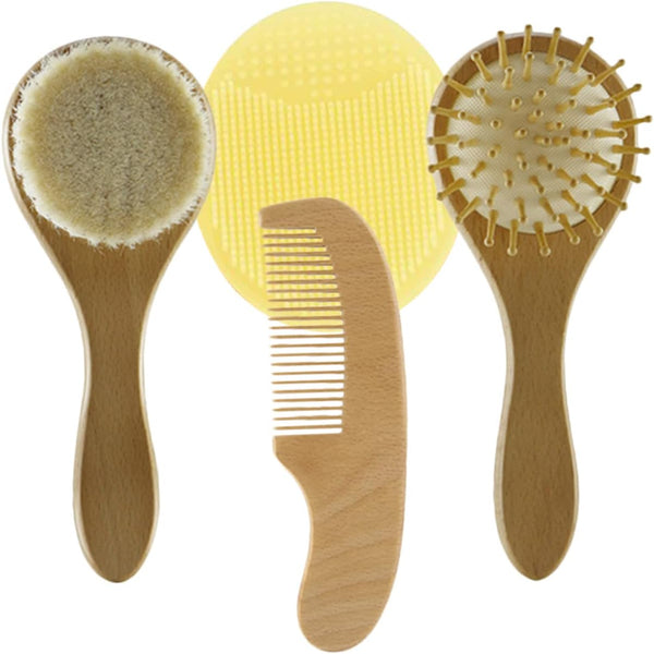 1set Hair Brush and Comb Silicone Bath Shower Natural Wool Grooming Kit