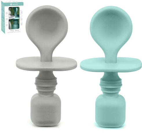 Silicone Baby Spoons for Baby Led Weaning, 2-Pack First Stage Feeding Spoon Set, Gum Friendly, BPA Free (Light Blue)