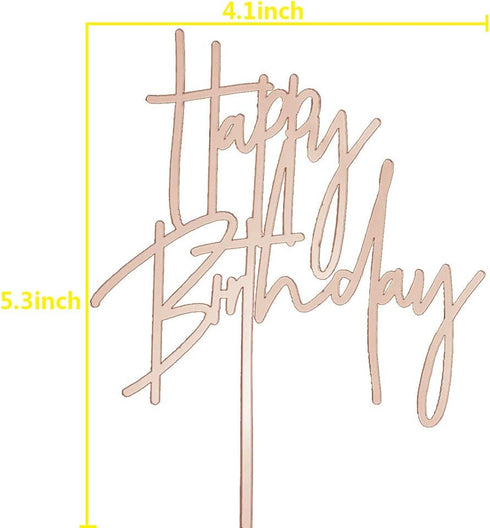 Happy Birthday Acrylic Cake Topper in Mirror Rose Gold for Birthday Party Decorations
