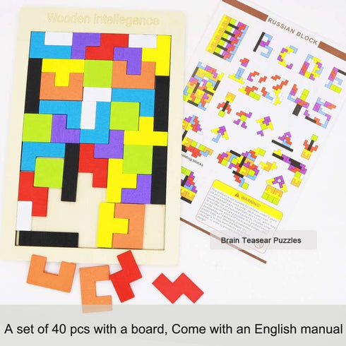 2 Pack Wooden Russian Blocks Puzzle + Hexagon Puzzles, Intelligence Brain Teasers Toy for Kids & Adults