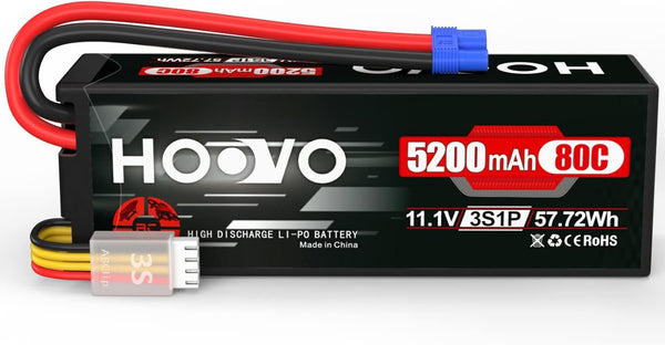 HOOVO 11.1V 3S Lipo Battery 5200mAh 80C Hard Case with EC3 Connector for RC Car Boat Truck Heli
