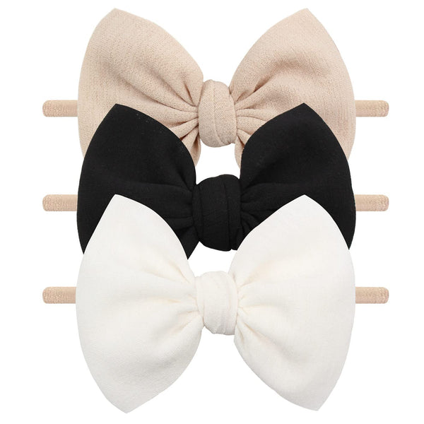 YanJie 3 Pcs Soft Nylon Headbands for Baby Girls - Hair Bow Hair Accessories for Newborn Infant Toddler Kids