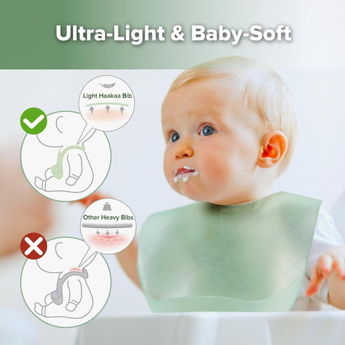 haakaa Lightweight Silicone Pocket Bib Ultra-Light & Foldable Travel Silicone Baby Bibs with Deep Food Catcher Pocket