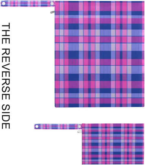 Haskirky 2 Blue Purple Bold Plaid Pcs Cloth Diaper Wet Dry Bags,Waterproof and Washable Bag for Travel Reusable Wet Bag