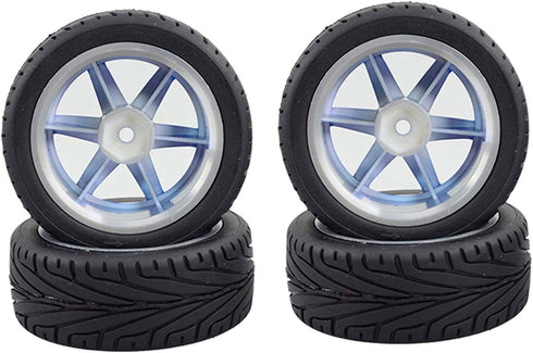 4PCS 1:10 RC Tires and Plastic Wheels Rims for On Road Touring Racing Drift Car, Traxxas HSP HPI (Blue)