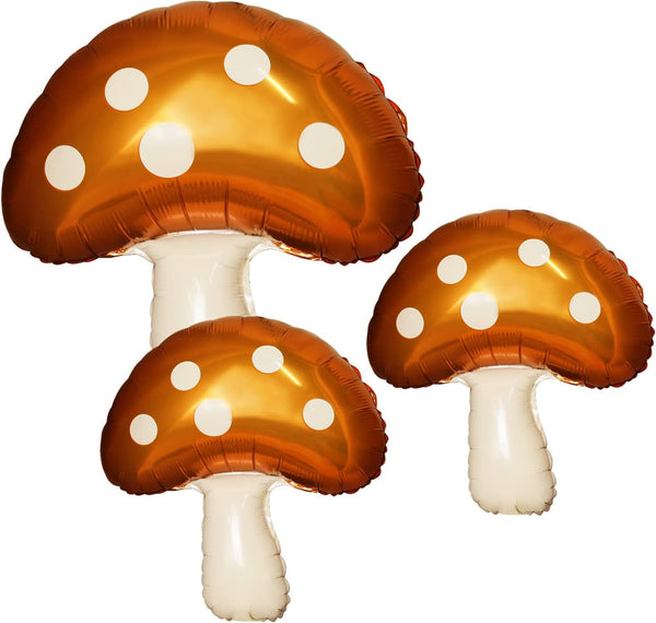 Sliverdew 31'' Mushroom Balloons,3 Pcs Brown Mushroom Party Decorations Mushroom Foil Balloons Fairy