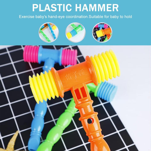 NUOBESTY 8 Pcs Hammer Pounding Toys, Plastic Squeaky Hammer Musical Pounding Toy Educational Toys in Random Color
