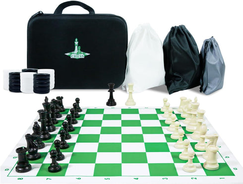 Travel Chess Set 20'' Silicone Chess Board-3.75'' King Height Plastic Piece, Extra