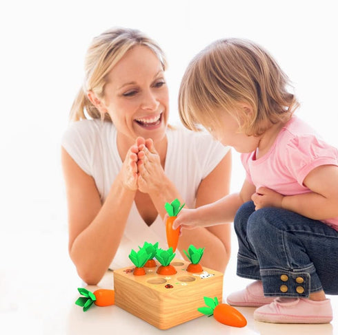 Montessori Toys for 1 Year Old, Wooden Toys Developmental Shape Sorting & Matching Puzzle Carrots Harvest Game, Birthday Gifts for Toddlers Babies Boys and Girls 6-12 Months Christmas