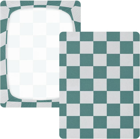CZXW 52" 28" Checkered Blue White Crib Sheets Fitted x Natural Cotton Soft & Breathable for Baby Crib Mattress