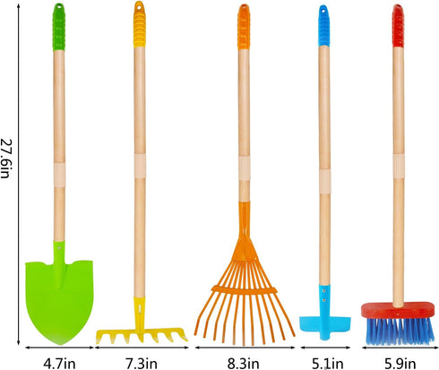 5PCS 27.6 Inch 3 Kids Garden Tools, Outdoor Toys, Shovel for Digging Sand, Kid-Sized Rake, Long Gardening Tools