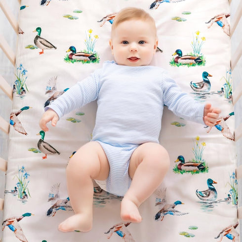FIGEPO 4 Pack Pack (Pack Mallard Duck Baby N Play Sheets Neutral Unisex Breathable Fitted Nursery Sheets for Baby Girl