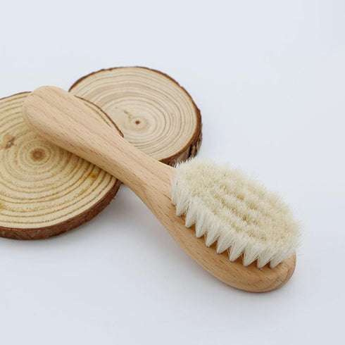 Set 2pcs Set ERINGOGO Bath Comb and Head Massage Brush for Newborns, Natural Wool Bristles with Wooden Handle, Scalp