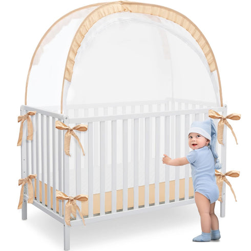L RUNNZER Crib Tent, Portable Crib Tent to Keep Baby from Climbing Out, See-Through