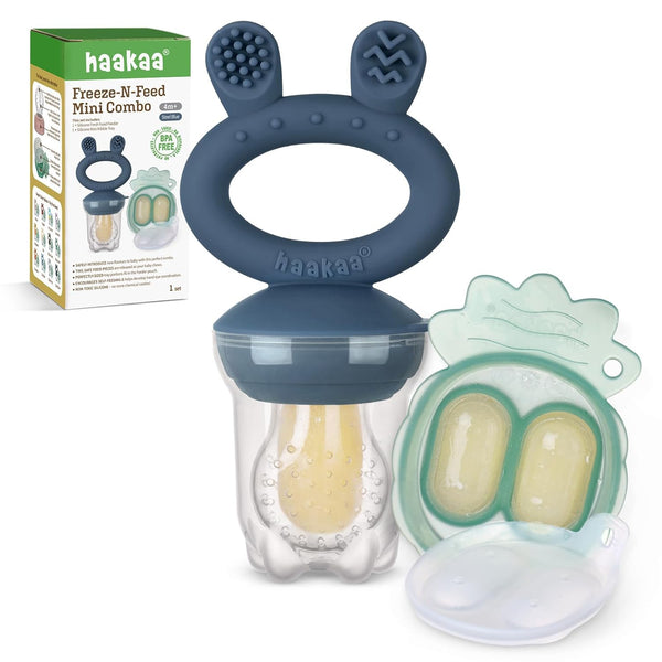 Haakaa Baby Fruit Food Feeder & Mini Freezer Nibble Tray Combo, BPA Free Silicone Feeder for Infant Self Feeding