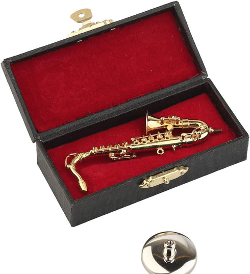 Dselvgvu 3.16"x1.69"x0.63") Miniature Saxophone with Stand and Case Brass Mini Musical Instrument Replica Collectible