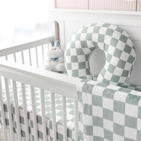 Green Checkered Nursing Pillow Cover & Fitted Crib Sheets