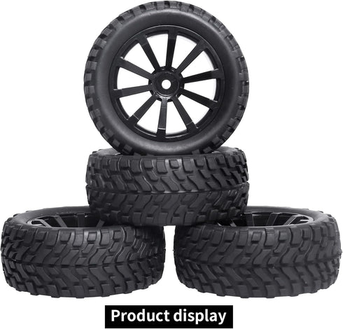 12mm Hex Wheels and Tires with Foam Inserts for 1/10 RC Touring Car, 1/18 Latrax Teton, 1/16 Traxxas Slash, Set of 4