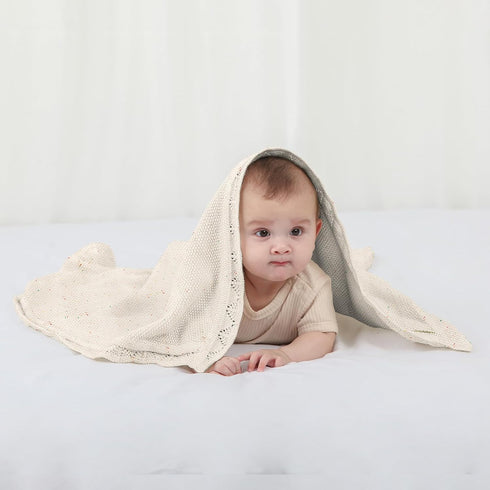 Knitted Baby Blanket, 100% Cotton Receiving Swaddle Crib Stroller Blanket, Shower Gift for Newborns, 40 x 31 (Oatmeal