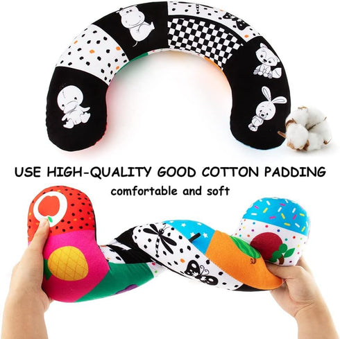 teytoy Tummy Time Pillow with Crinkle Mat & Teethers, Black and White High Contrast Baby Toys for Infant Newborn