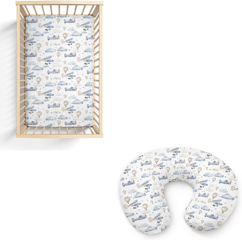 KuphiL10C Plane Theme Cloud Hot Air Balloon Pattern Baby Crib Sheet and Breast-Feeding