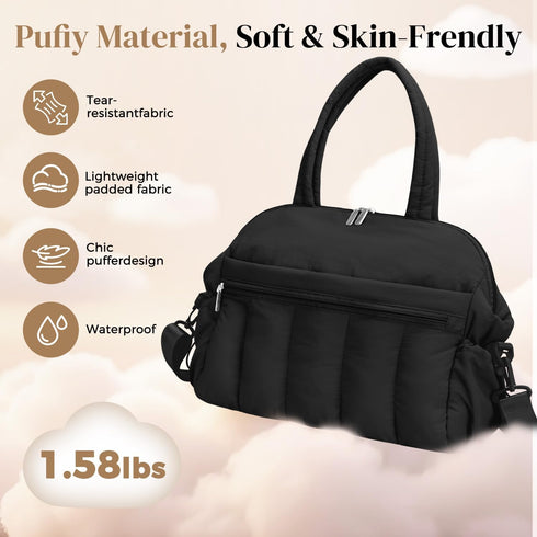 FullWoyi Mommy Diaper Bag Tote, Puffer Diaper Tote Bags Crossbody Hospital Bag Travel Large Bag, with Pacifier Case